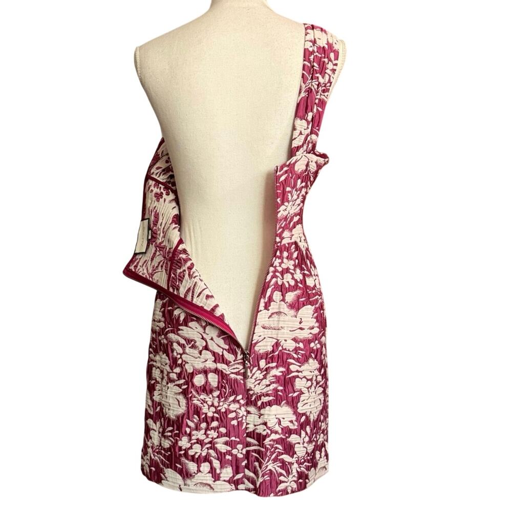 Alexis Livie one shoulder sheath mini dress Fuschia pink jacquard women’s M med - Picture 10 of 13